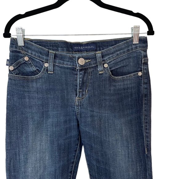 Rock and Republic Berlin Dark Wash Denim Skinny Mid-Rise Jeans Stretch Womens 8M - Picture 3 of 12